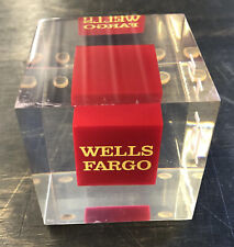 Wells Fargo Bank 15 Years Service Award Acrylic Cube Paperweight 3'' vintage picture