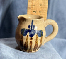 Vintage MINI Pitcher Creamer Studio Pottery Blue Iris Flower picture