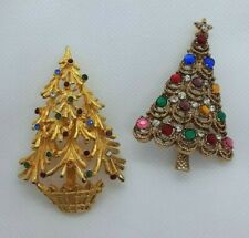 2 PC ASSORTED CHRISTMAS TREE PIN BROOCHES (1) IS MYLU BOTH EXCELLENT picture