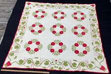 ANTIQUE Stuffed Grapes Urn Vine and Leaf Applique Quilt Red Green Cheddar White picture