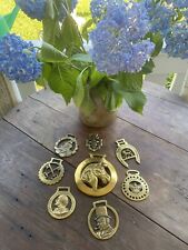 Vintage LOT of 8  Brass HORSE HARNESS / BRIDAL MEDALLIONS picture