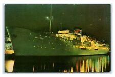 Postcard Eastern Steamship Co., Pier 3, Miami FL SS Ariadne night T19 picture