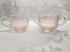 Vintage Diamond Glass Co Adams Rib Pink Depression Glass Cream & Sugar Bowl Set picture