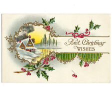 c.1900s Best Christmas Wishes Holly Branch J.J. Marks JJ Embossed Postcard UNP picture