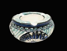 Vintage Tunisian Textured Handmade Blue White Dated 1980 4.5” Lidded Ashtray  picture