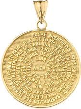 Religious Jewelry Elegant 10K Yellow Gold Padre Nuestro/The Lord'S Prayer Medall picture