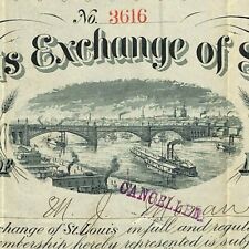Vintage 1882 Merchants Exchange of St. Louis Certificate of Membership #3616 picture