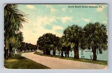 Daytona FL-Florida, Palm Lined South Beach Street, Antique Vintage Postcard picture