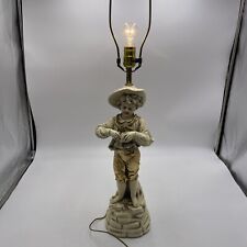White Ceramic Putti Cherub Lamp young boy with fruit gold accent 30” picture