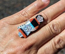 Zuni Ring Kachina Maiden Sterling Silver Inlay Native American Jewelry Sz 7.75 picture