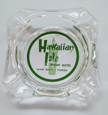 ca 1960's Hawaiian Isle Glass Ashtray Polynesian Tiki Motel Miami  FL MINT CONT picture