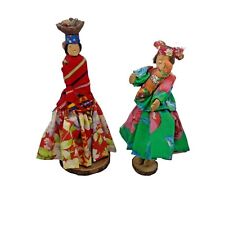Tarahumara Indigenous Mexican Dolls Set of 2 Hand Carved Wooden picture
