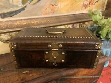 English Early Leather & Brass Studded Box C 1820 Rare Top Box for Jewelry Key picture