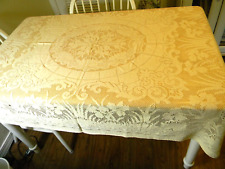 vintage ivory quaker lace tablecloth beautiful floral design  48X52