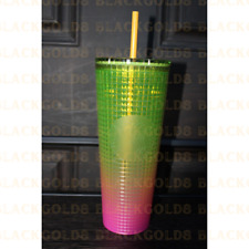 NEW Starbucks 2022 Venti Tumbler Lemon Yellow Pink Gradient Grid Ombre 24oz picture