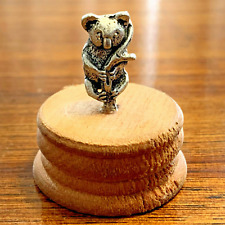 Riccardo Pewter (Aust) - Vintage Tiny Pewter KOALA Figurine 3.5cmH- On Wood Base picture