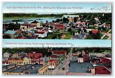 1910 Birds Eye View Lake & River Commercial Street Neenah Wisconsin Postcard picture