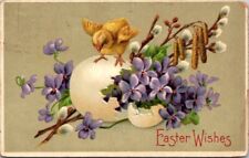 Vintage Postcard Baby Chicken Egg Shell and Flower Bouquet...Easter Wishes  Z501 picture