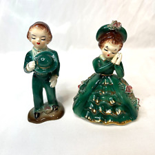 Vintage Made In Japan couple Wearing Green Dress With Spaghetti Trim Figurines picture