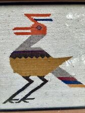 Woven Textile Zapotec Bird Oaxaco Mexico Framed Aztec Style Tourist Piece picture