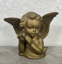 Vintage Ceramic Angel Cherub Putti Figure Holding Flowers Gold Color picture