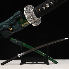 Clay Tempered T10 Steel Japanese Samurai Sword Katana Razor Sharp Green Saya picture