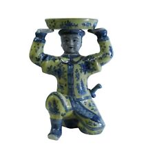 Oriental Vintage Ceramic Yellow Blue Flower Man Holding Dish Figure cs5220 picture