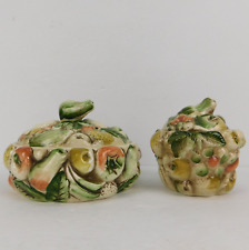 VTG Set of 2 Lefton Fruits of Italy Majolica Bowls Harvest With Lids 1177 1335 picture