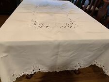 Vintage pre-loved elegant white embroidered, cutwork tablecloth  72 BY 85 size picture