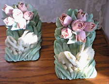 Identical Pair of Charming Vintage (1999) TULIPS & BUNNIES BOOKENDS by CBK Ltd. picture