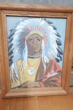 Paint By Number  10x12 Indian Chief HeadDress Native American Vintage Wood Frame picture