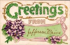 ME, Maine  JEFFERSON Greetings PURPLE FLOWERS~RIBBON  1910 Embossed Postcard picture
