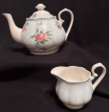 NEW Btat -Floral Polka Dot Tea Pot (38oz) & Creamer Set of 2 (Blue) w/Gold Trim picture