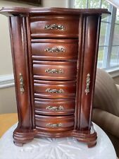 Vintage Jewelry Box Genuine Wood Wooden Estate Pre-Owned Mid-Century 8 Sections picture