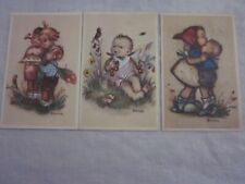 3 Pc Lot Vintage Artist Bonnie Hummel? Children postcards picture