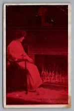 Woman Sitting by Fireside Reflections Ovate Bar Duplex Edgemont SD 1913 Red Tint picture
