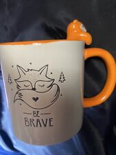 PAVILION  PET’S “FOX” “BE BRAVE” 17oz Coffee Mug 5” Tall White-Orange picture