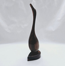 Vintage MCM Hand Carved Wood Long Neck Swan Brown Bird Duck Figurine Statue 11in picture