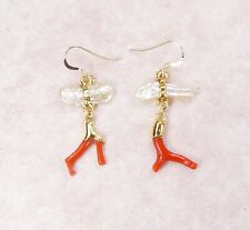 Stunning Red Coral & Pearl Earrings with Electroformed 18kt Gold Trim picture