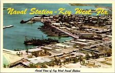 Key West Florida Naval Station Scenic Birds Eye View Harbor Chrome Postcard picture