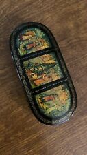 Large Russian Lacquer box, Triple Cartouche telling a story. Signed, 6.5” Long picture