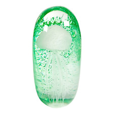 Green Art Glass Jellyfish Paperweight, Glows, Hand-Blown Art Glass Jellyfish  picture