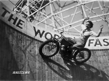 Vintage Biker Photo/LATE 1930's WALL OF DEATH DAREDEVIL DORIS SMITH/4x6 B&W Rpt. picture