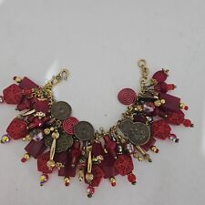 Chinese Charms Cinnabar Pekin Glass Cloisonne Beads Vintage Bracelet 8