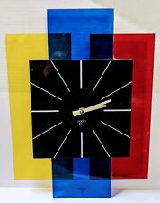 Vintage Adam Ltd Lucite/Acrylic 70's/80’s Red Blue Black Yellow Wall Clock picture