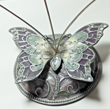 Embellished Enameled Metal Butterfly Photo Holder Display Silver Lavender Green picture