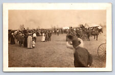 Vintage RPPC Large Crowd Gathered Around Tents Horse Buggies Busy N16 picture