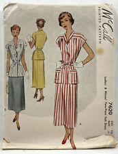 1949 McCall Sewing Pattern 7620 Womens 2-Pc Suit Dress Size 16 AS IS Vintg 10095 picture