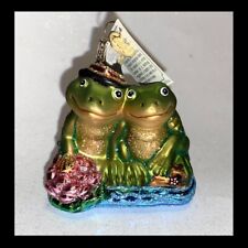 OLD WORLD CHRISTMAS Frog Blown Glass Ornament FROGGY LOVE Merck Family w/ TAG 🐸 picture