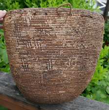 Antique Salish Native Handmade Large Hard Burden Basket picture